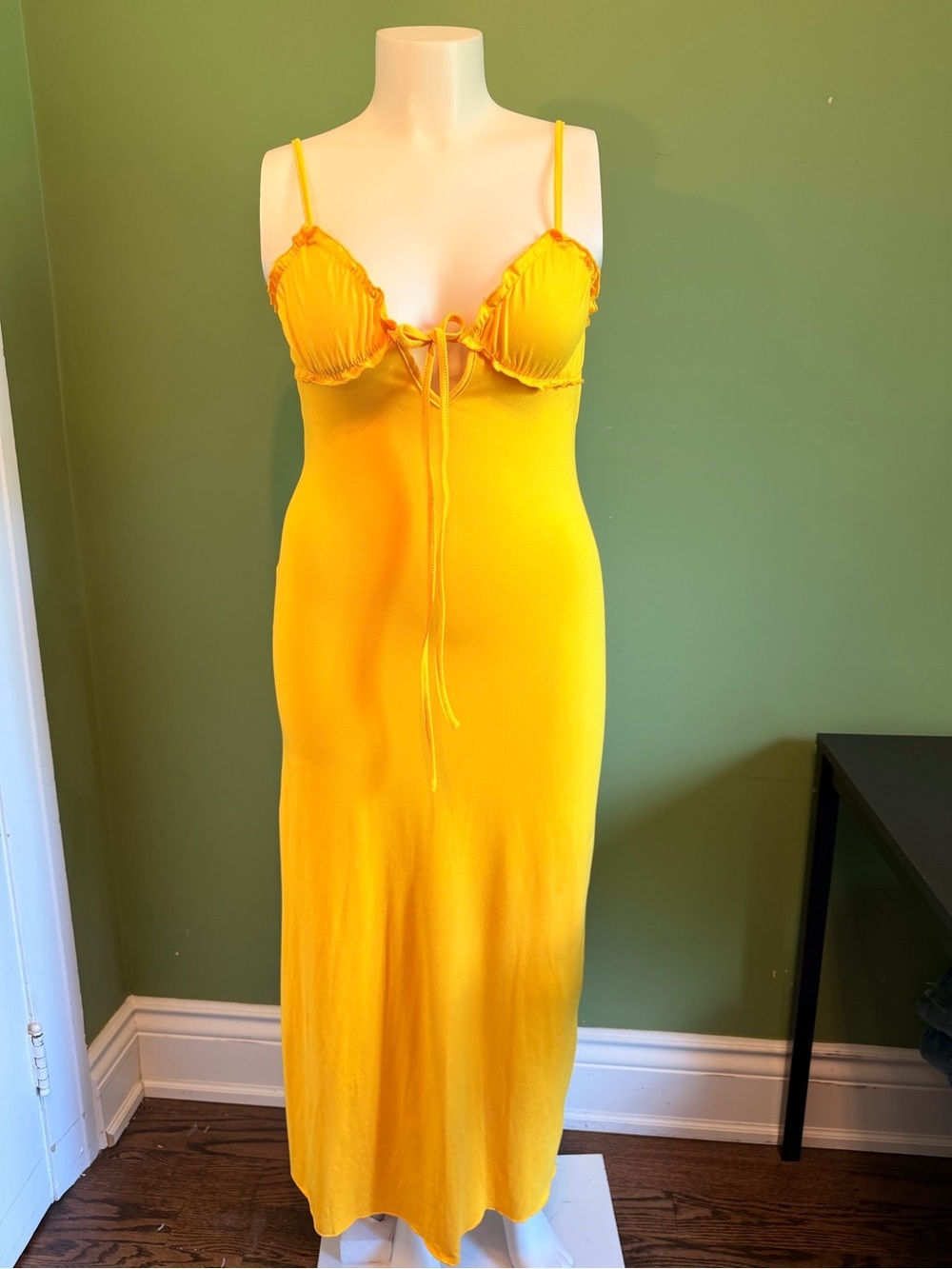 SHEIN Bright Yellow Women's Dress with Spaghetti Straps